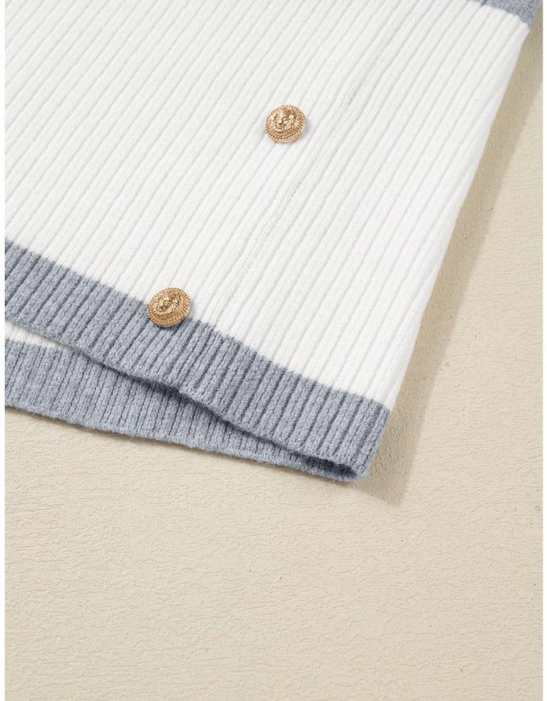 Gray Stripe Ribbed Buttoned Detail Drop Shoulder Tunic Sweater