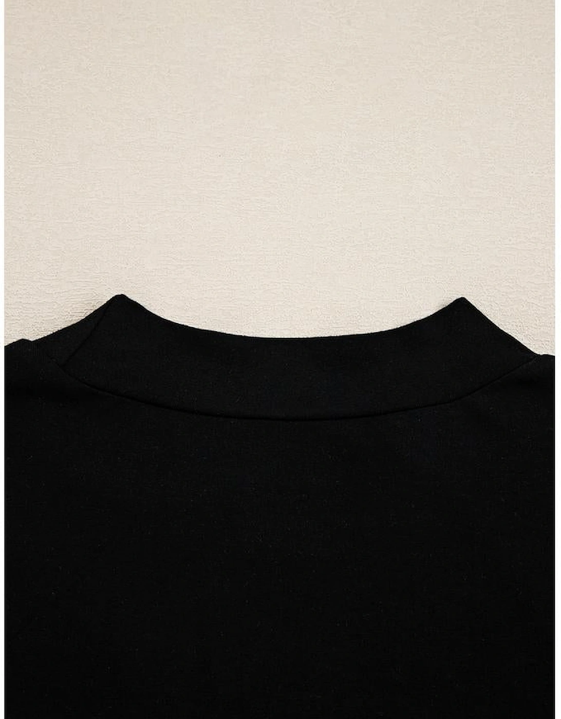 Black Plus Size Lace Patchwork Asymmetric Cutout Sheer Long Sleeve Top