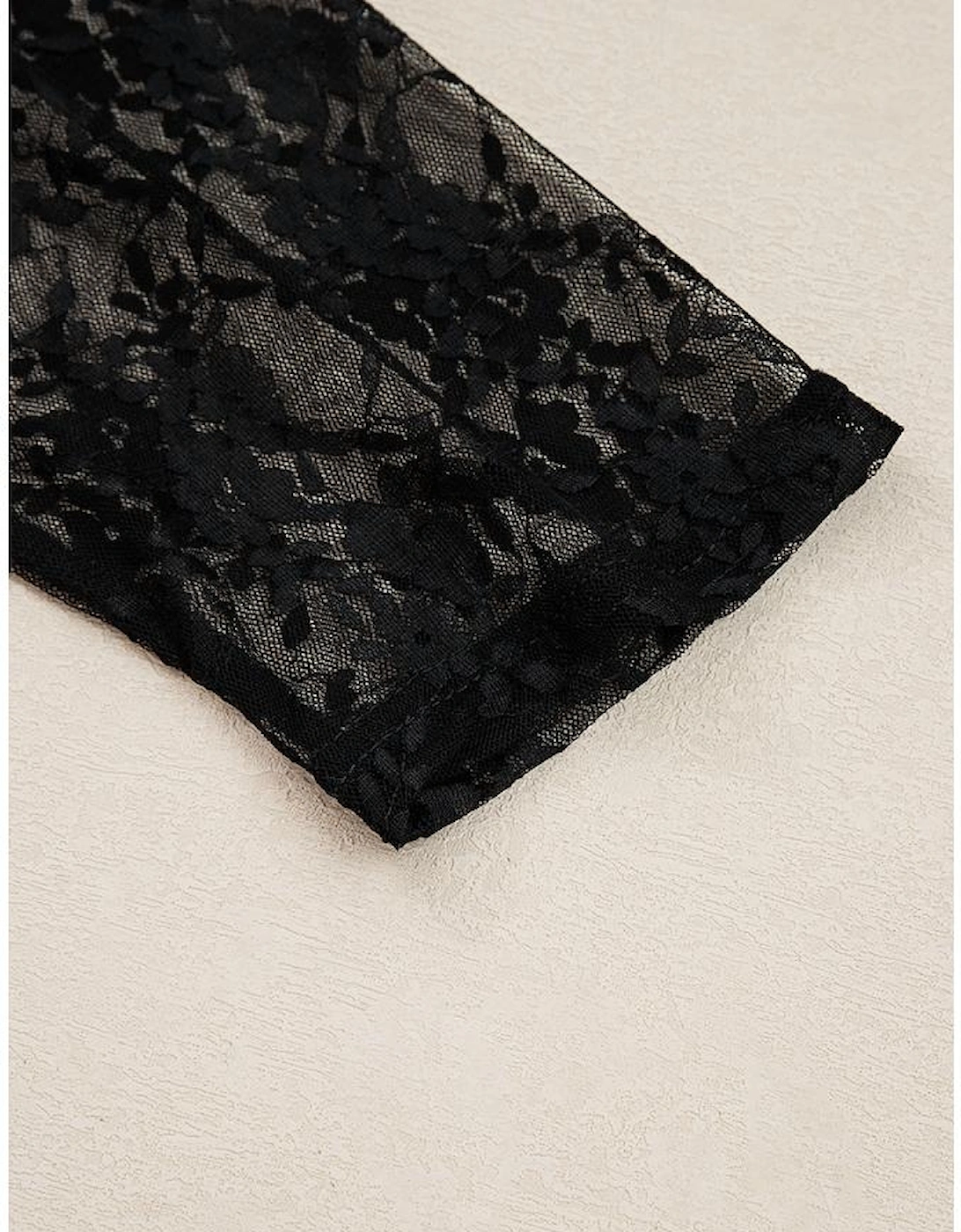 Black Plus Size Lace Patchwork Asymmetric Cutout Sheer Long Sleeve Top