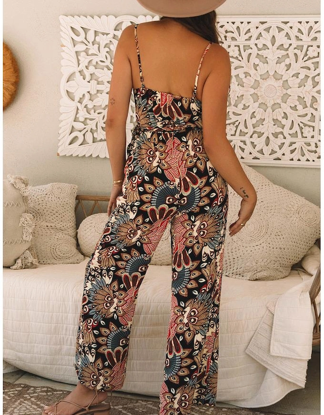 Black Floral Print Belted Sleeveless Wide Leg Jumpsuit, 16 of 15