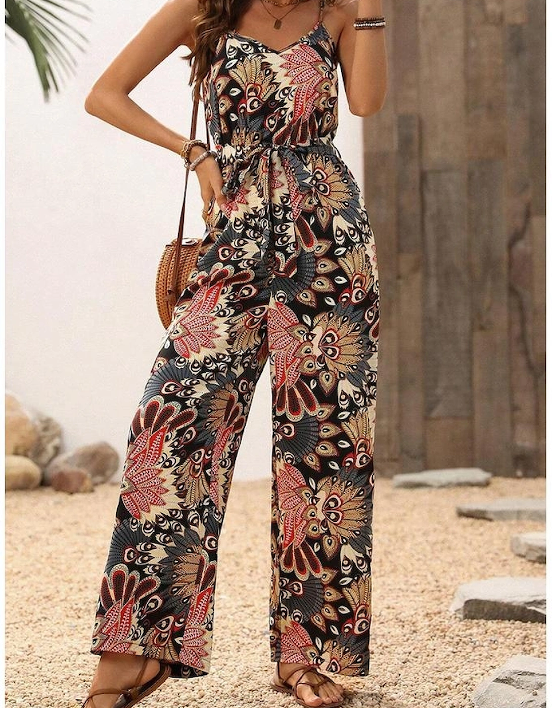 Black Floral Print Belted Sleeveless Wide Leg Jumpsuit
