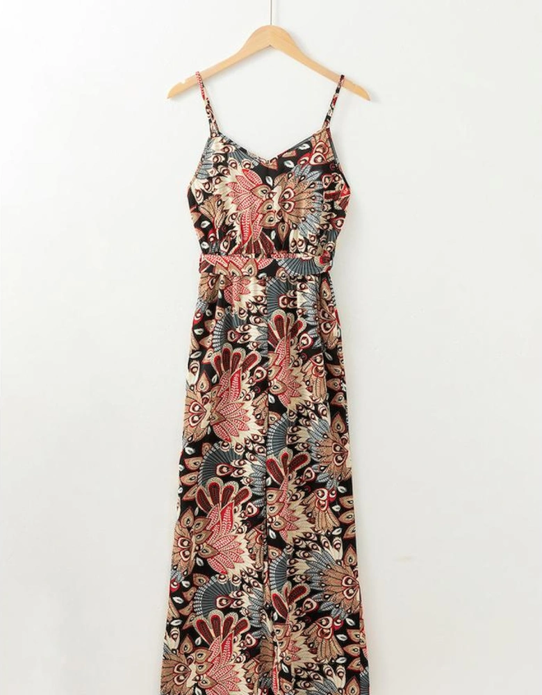 Black Floral Print Belted Sleeveless Wide Leg Jumpsuit