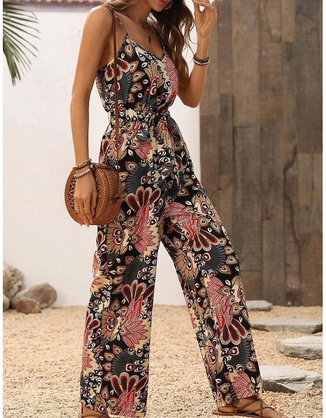 Black Floral Print Belted Sleeveless Wide Leg Jumpsuit