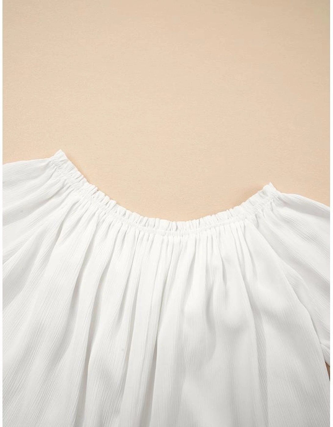 White Frilly Off Shoulder Lace Insert Sleeve Textured Blouse