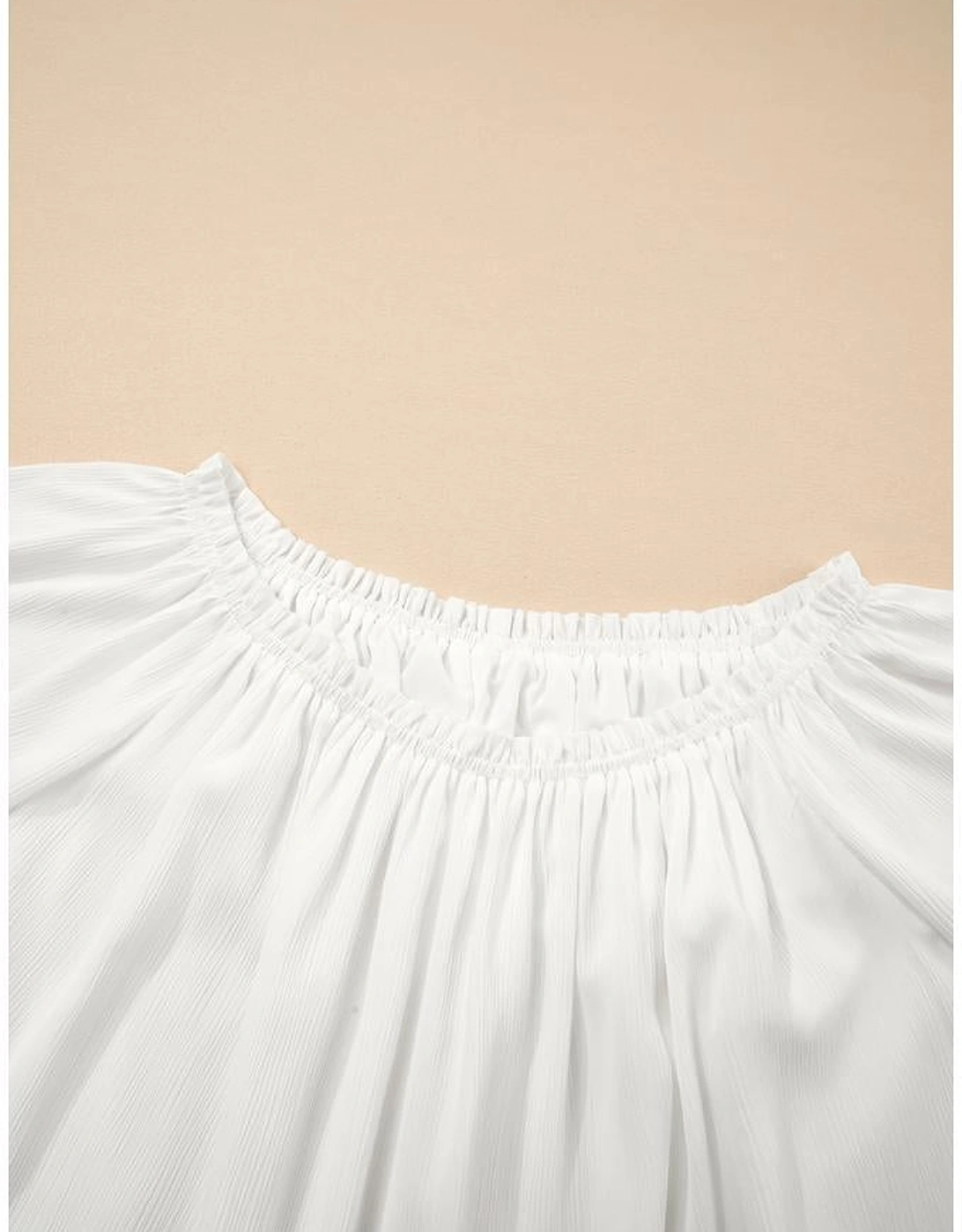 White Frilly Off Shoulder Lace Insert Sleeve Textured Blouse