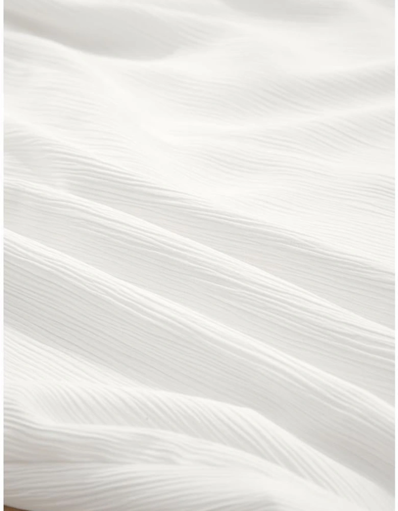 White Frilly Off Shoulder Lace Insert Sleeve Textured Blouse