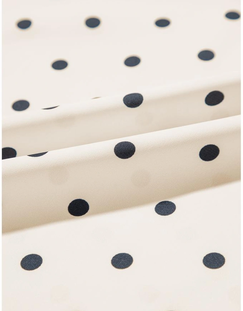 Apricot Polka Dot Print Frilled Collar Lantern Sleeve Blouse