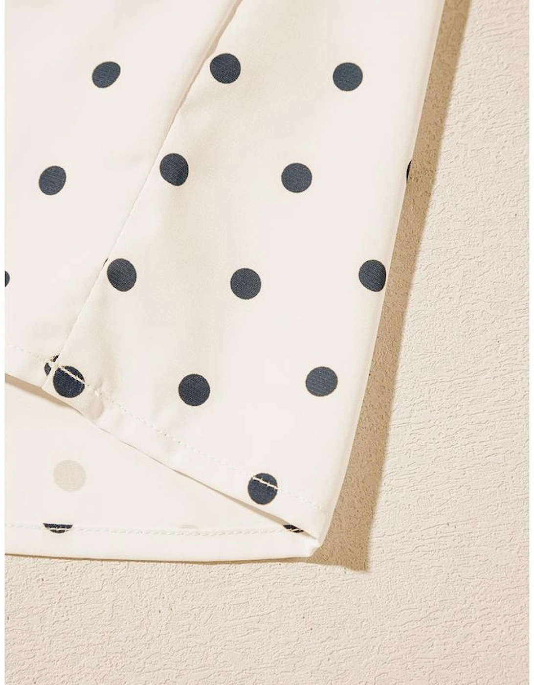 Apricot Polka Dot Print Frilled Collar Lantern Sleeve Blouse