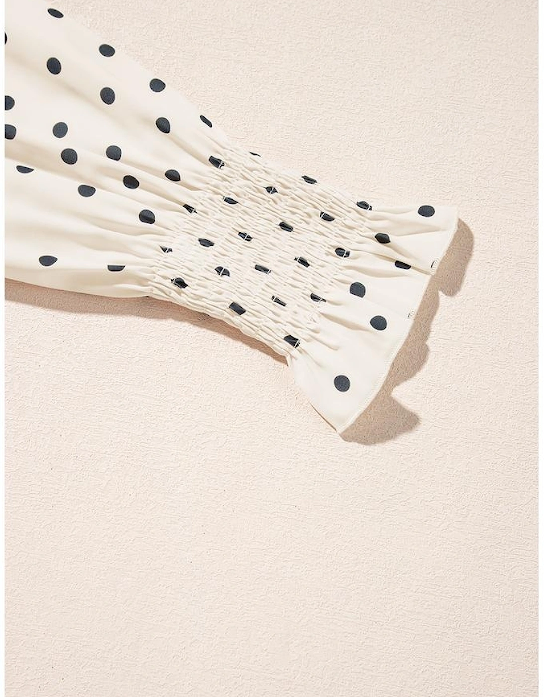 Apricot Polka Dot Print Frilled Collar Lantern Sleeve Blouse