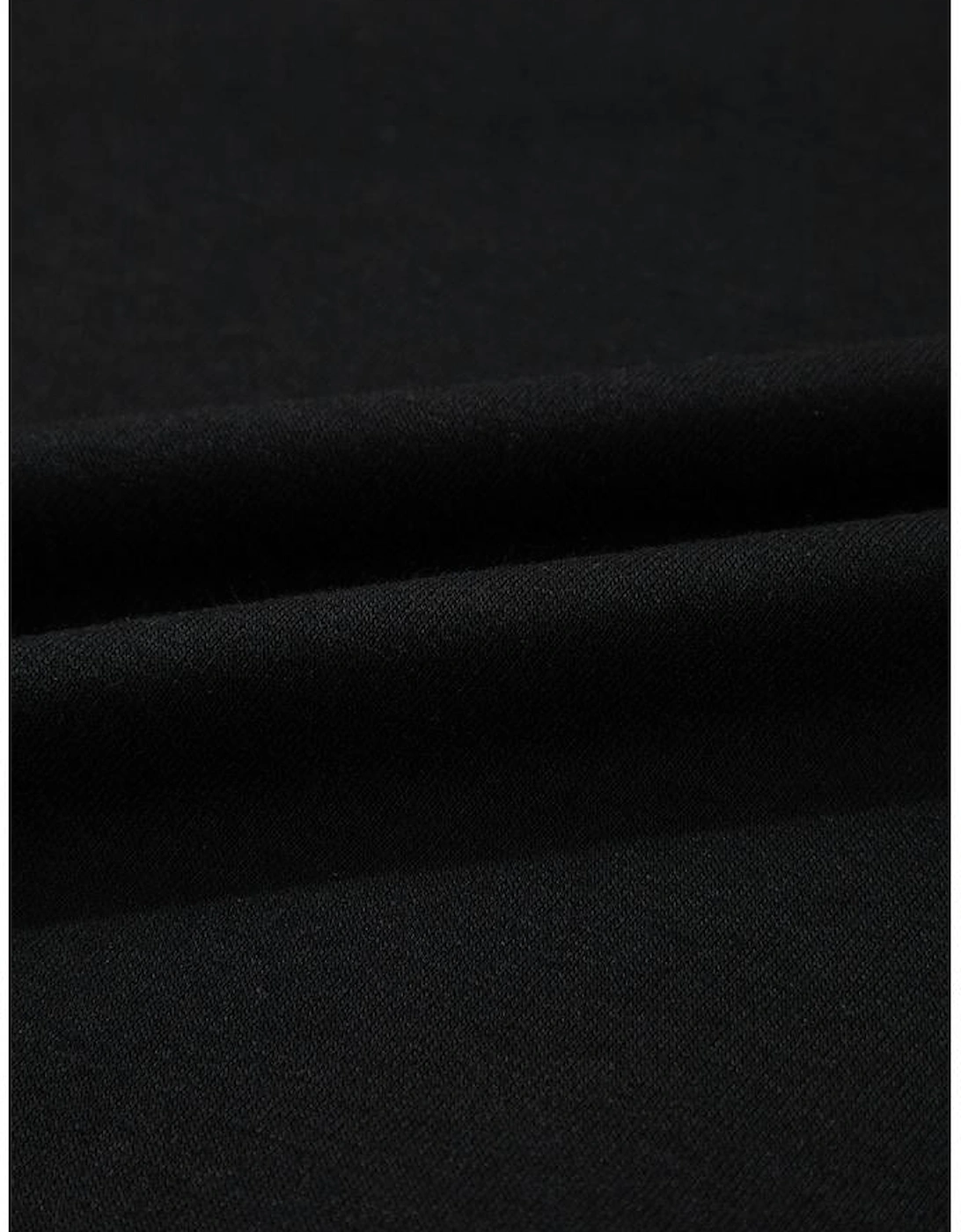 Black Contrast Stitches Detail Puffy Half Sleeve Blouse