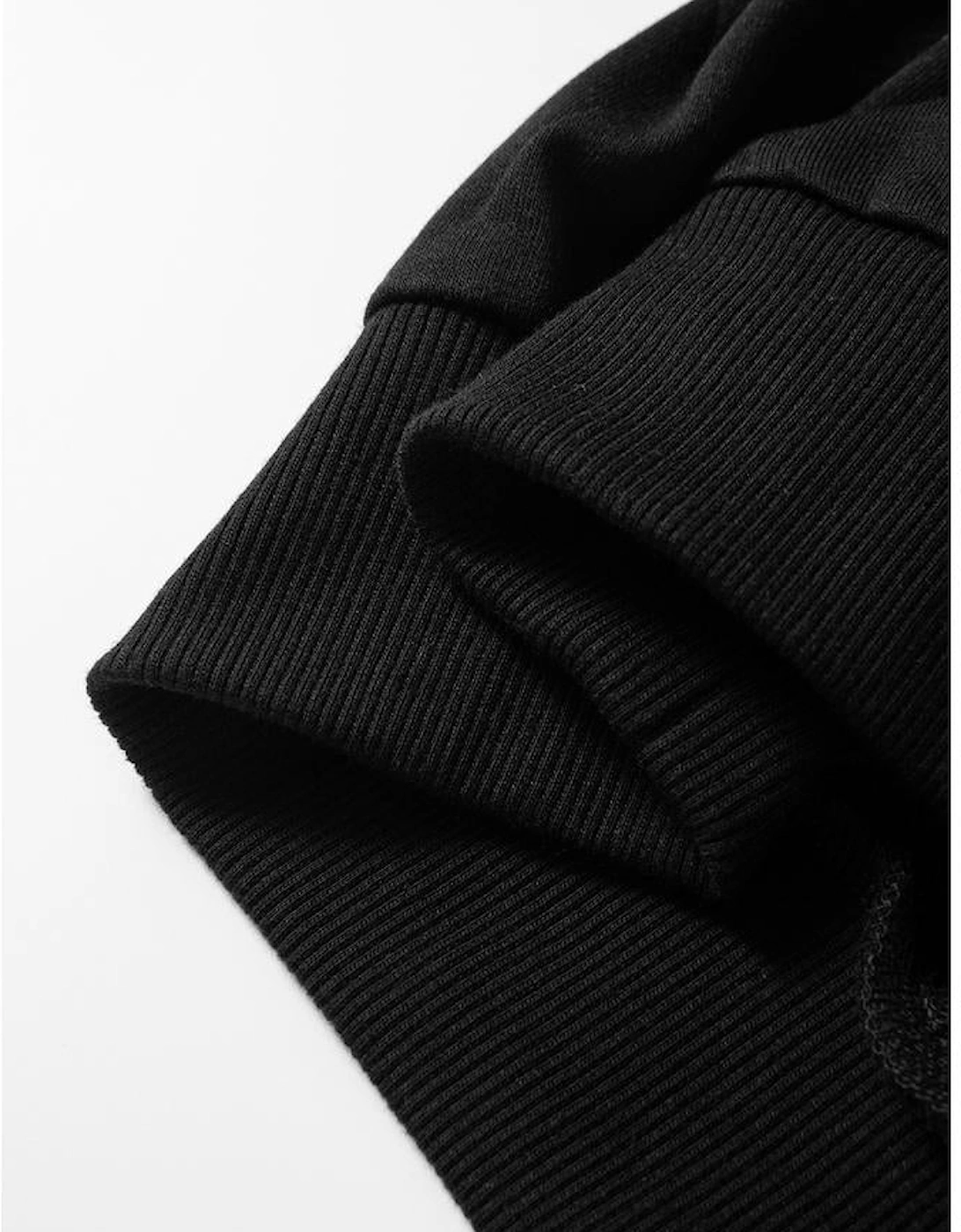 Black Contrast Stitches Detail Puffy Half Sleeve Blouse