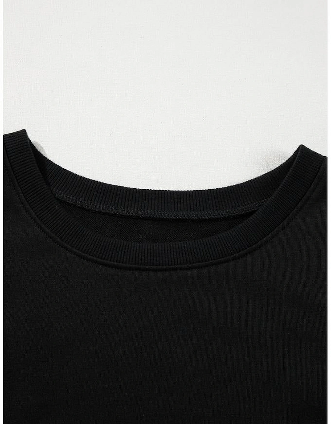Black Contrast Stitches Detail Puffy Half Sleeve Blouse