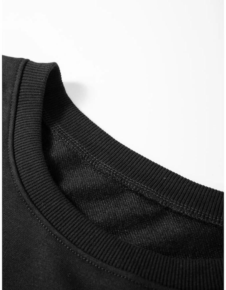 Black Contrast Stitches Detail Puffy Half Sleeve Blouse