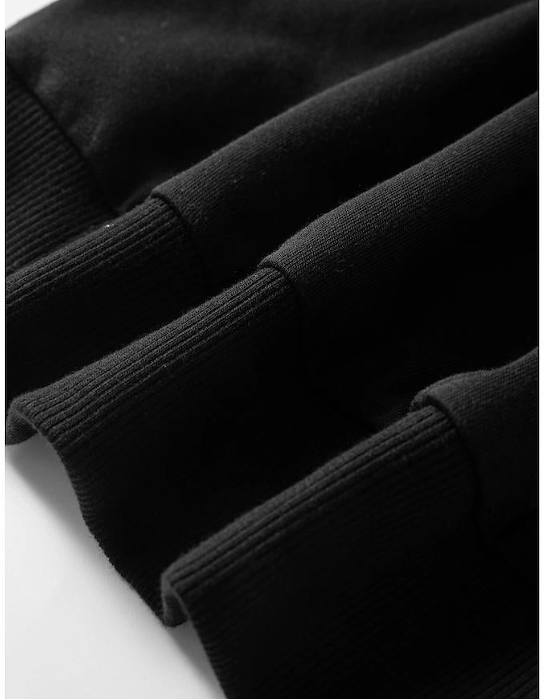 Black Contrast Stitches Detail Puffy Half Sleeve Blouse