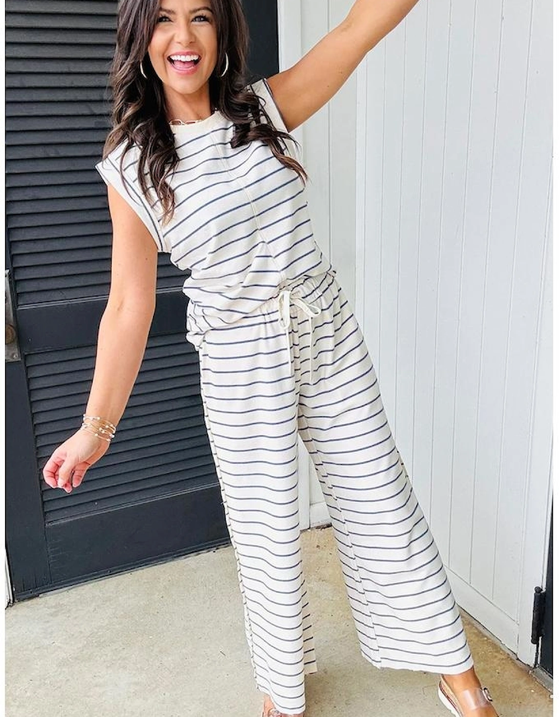 Sail Blue Casual Wide Leg 2pcs Pants Set