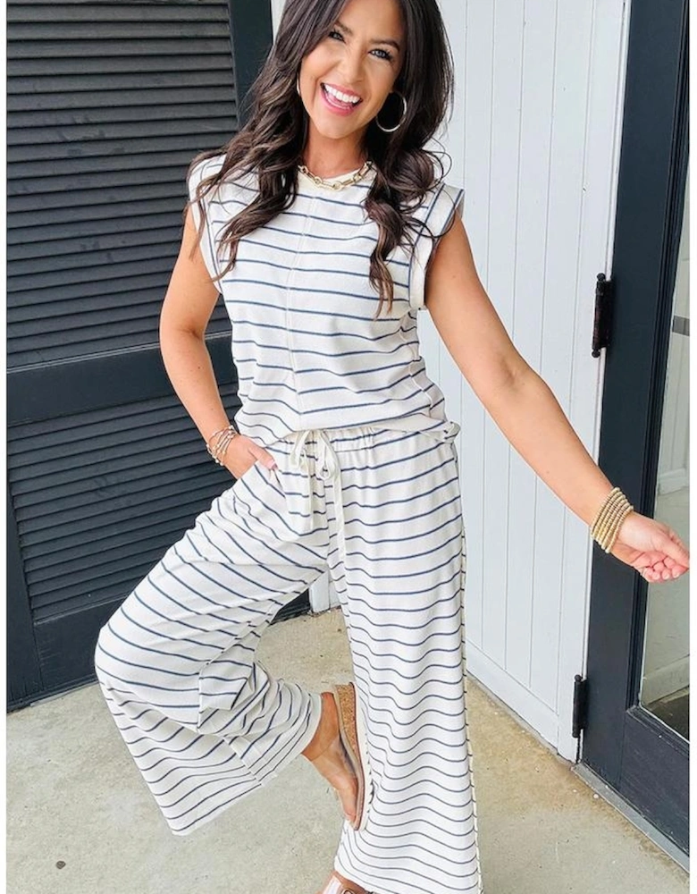 Sail Blue Casual Wide Leg 2pcs Pants Set