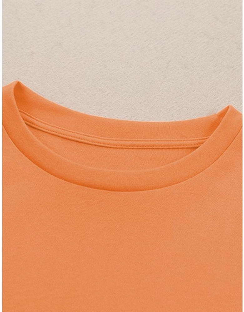 Orange Plain Crew Neck Long Sleeve Top