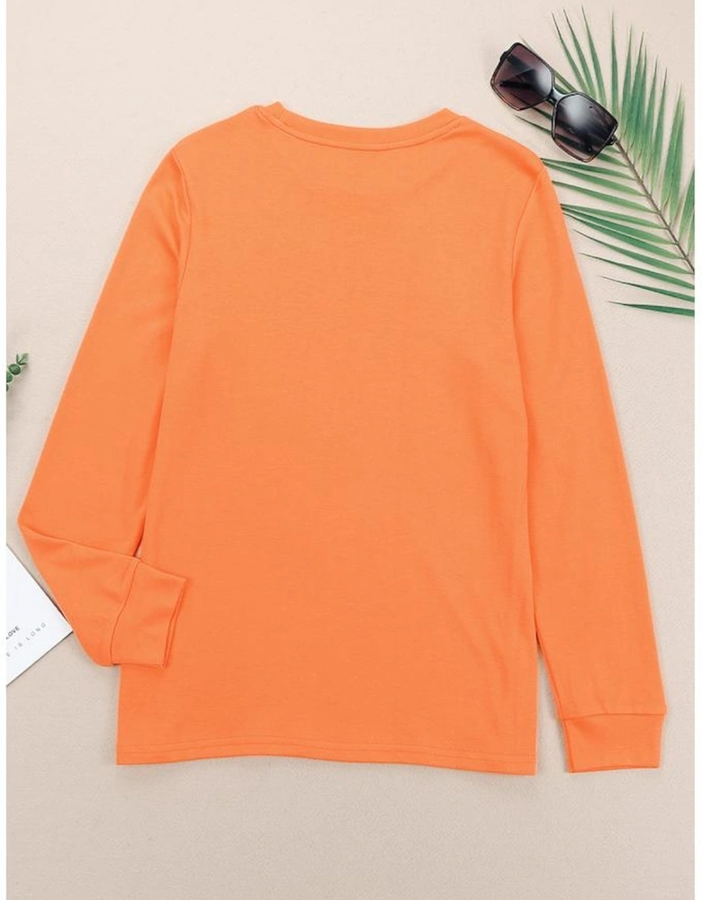 Orange Plain Crew Neck Long Sleeve Top
