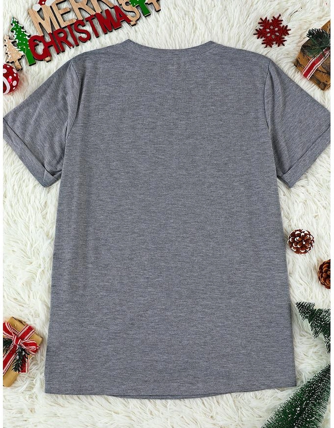 Gray Christmas Santa Hat Snowflake Slogan Graphic Tee