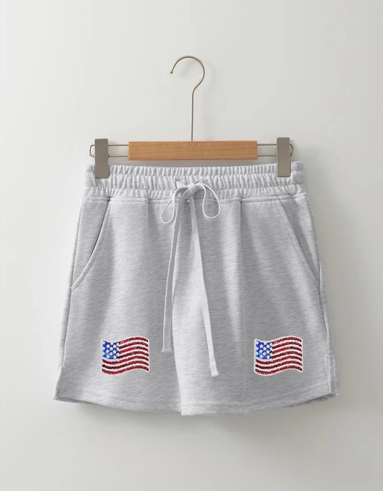 Light Grey American Flag Patched Lace-up High Waist Skort