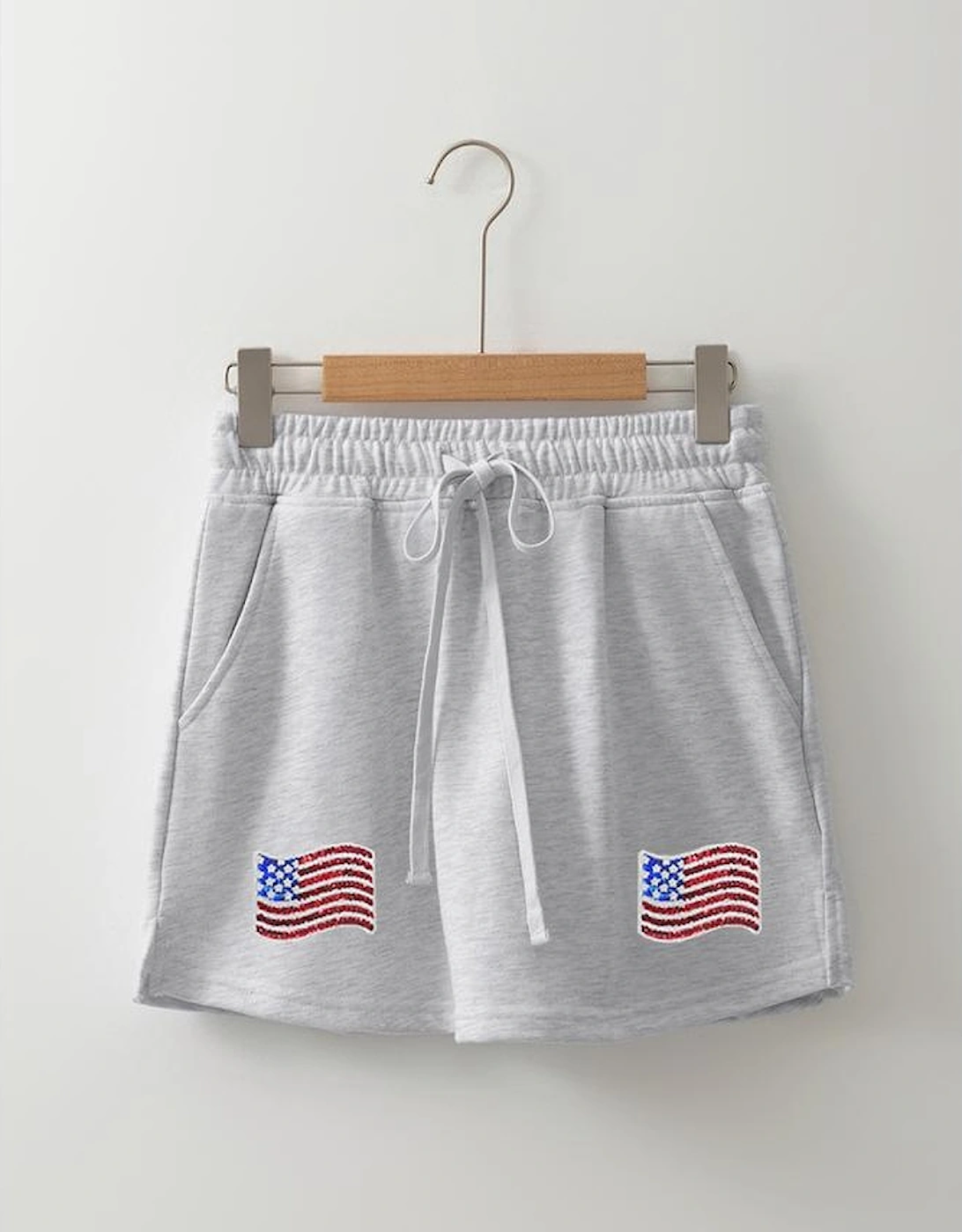 Light Grey American Flag Patched Lace-up High Waist Skort
