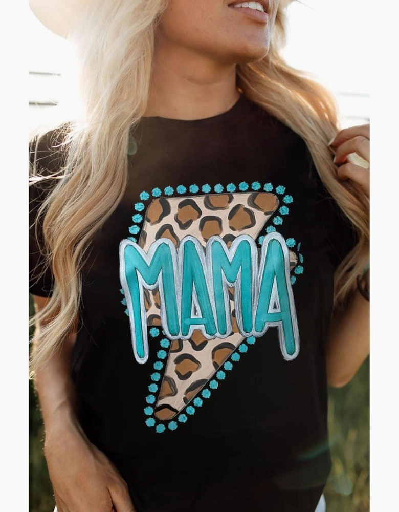 Black Western MAMA Leopard Lightning Graphic Tee