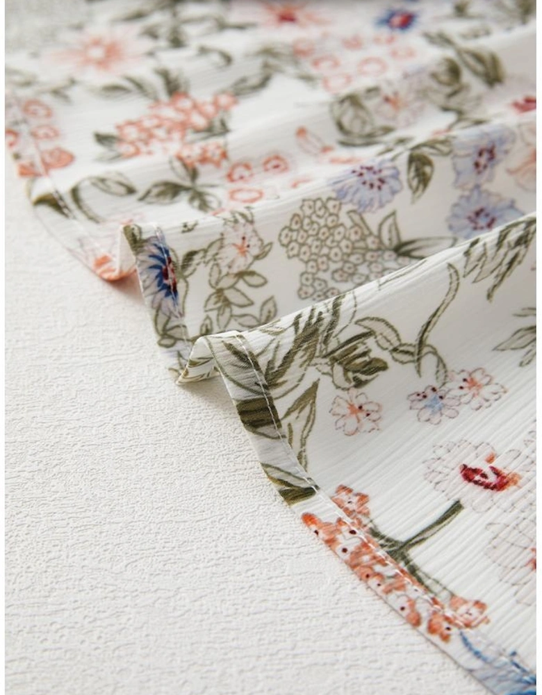 Green Floral Print Tiered Frilled Shirred Mock Neck Mini Dress