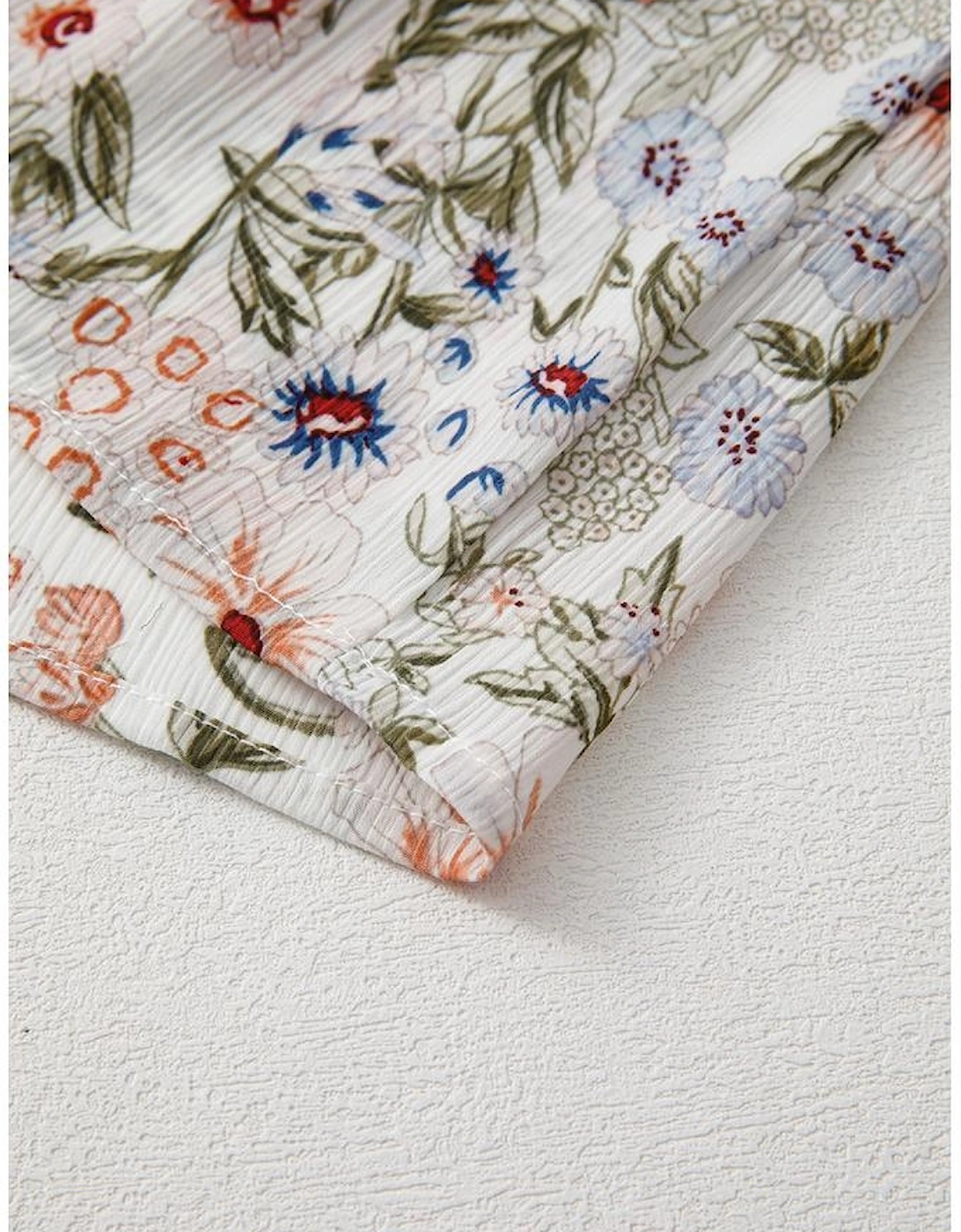 Green Floral Print Tiered Frilled Shirred Mock Neck Mini Dress