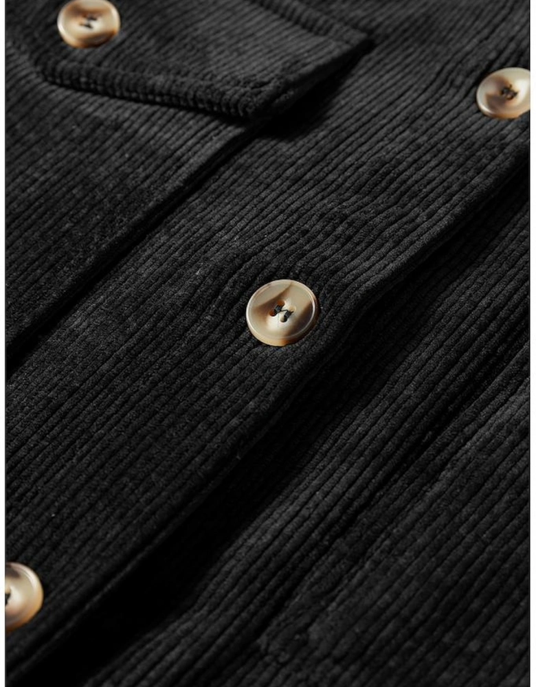 Black Corduroy Flap Pocket Button Up Shacket