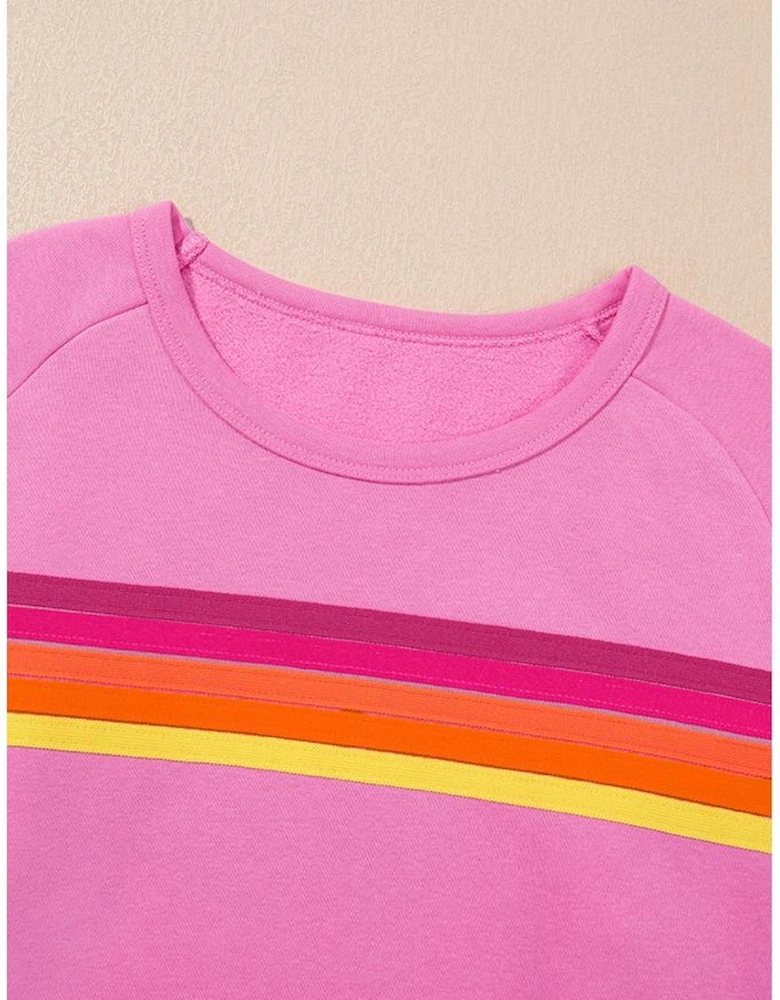 Bonbon Striped Accent Pullover and Shorts Two Piece Casual Set