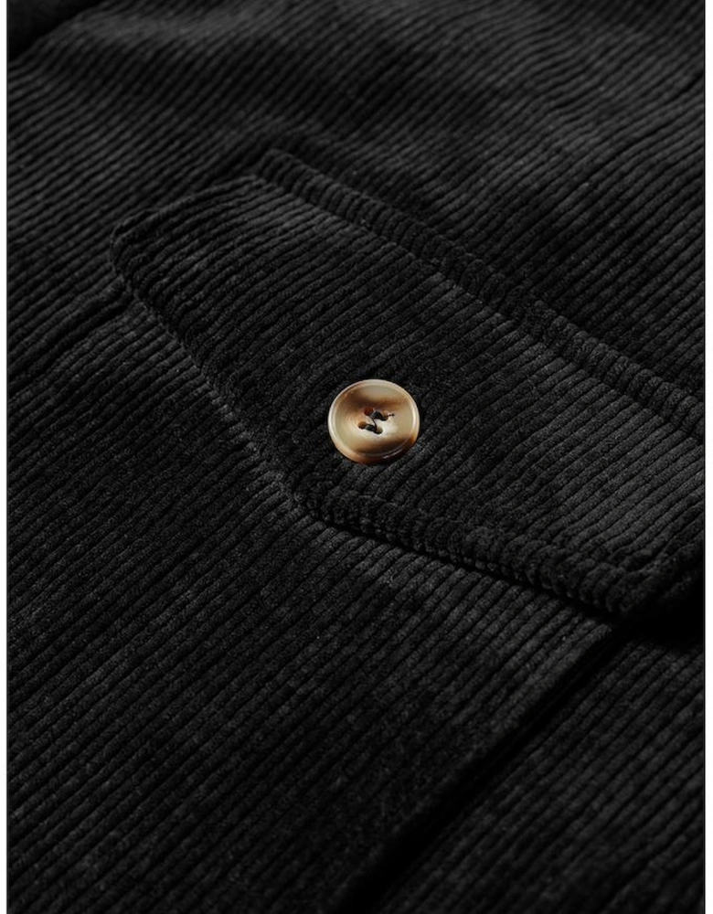Black Corduroy Flap Pocket Button Up Shacket