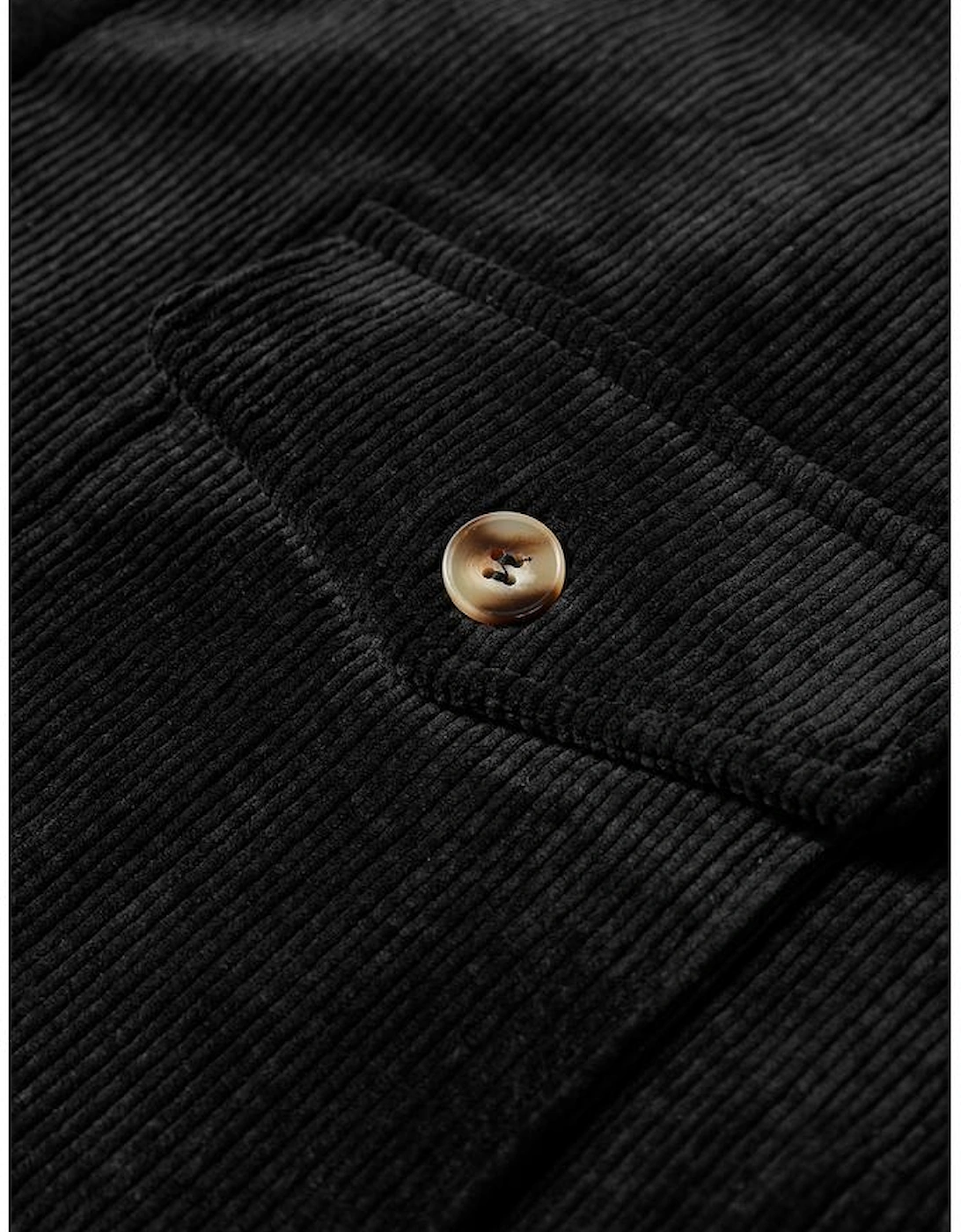 Black Corduroy Flap Pocket Button Up Shacket