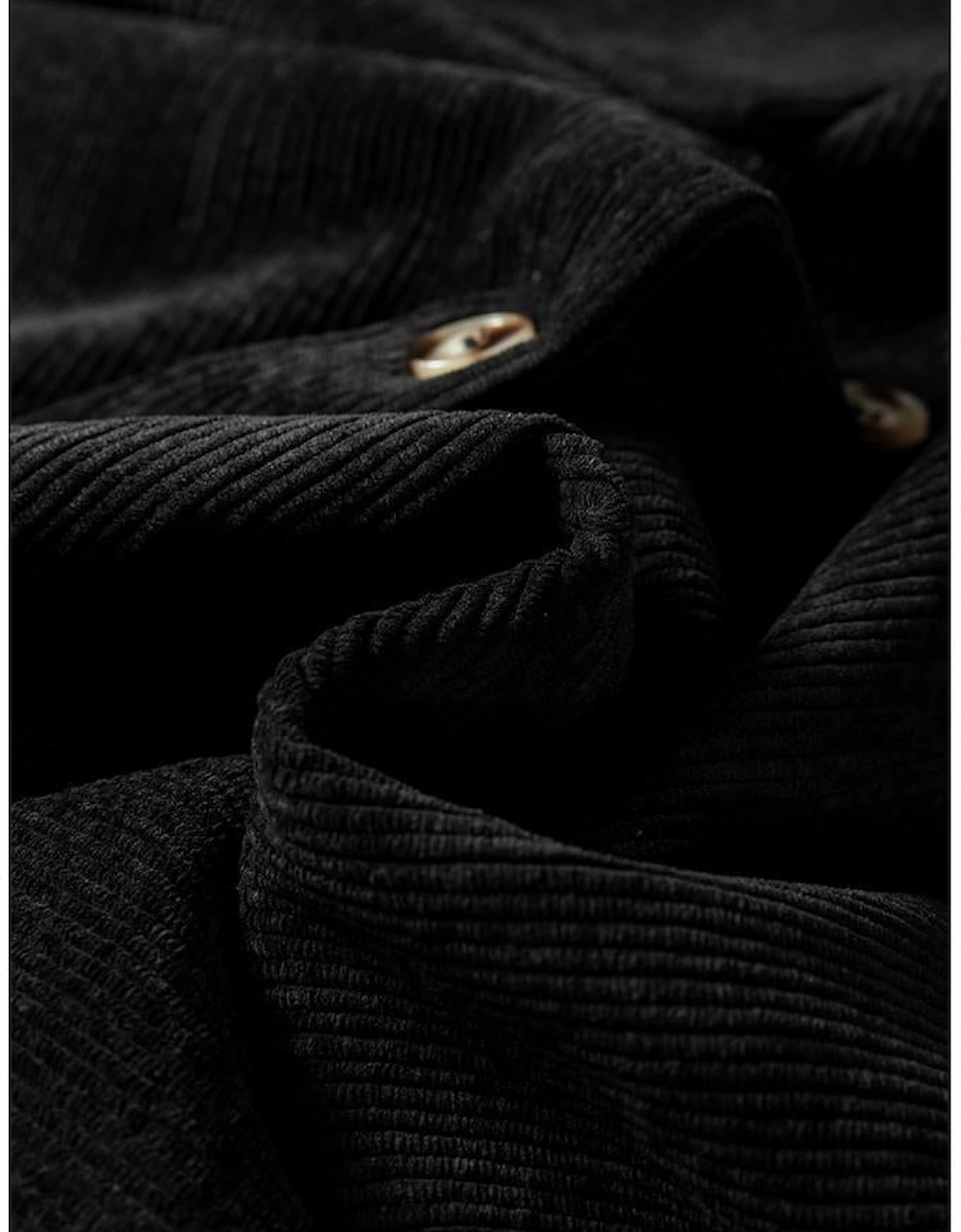 Black Corduroy Flap Pocket Button Up Shacket