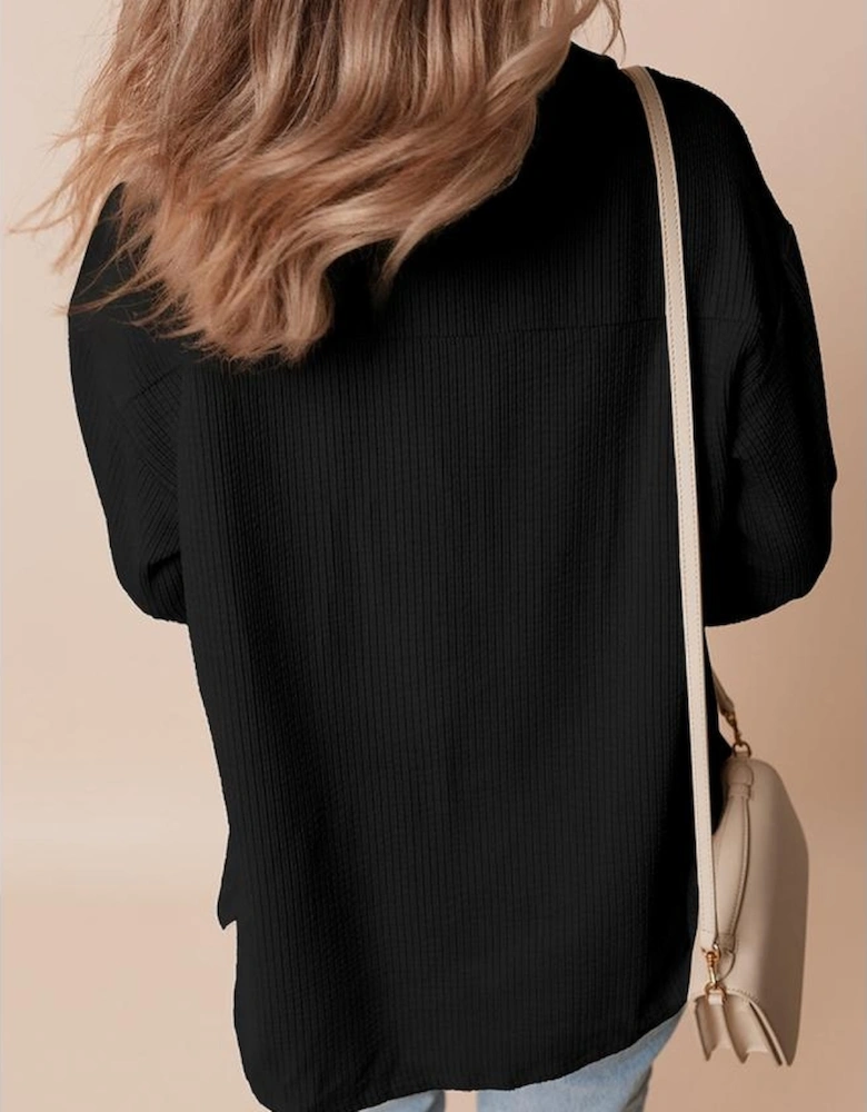 Black Corduroy Flap Pocket Button Up Shacket