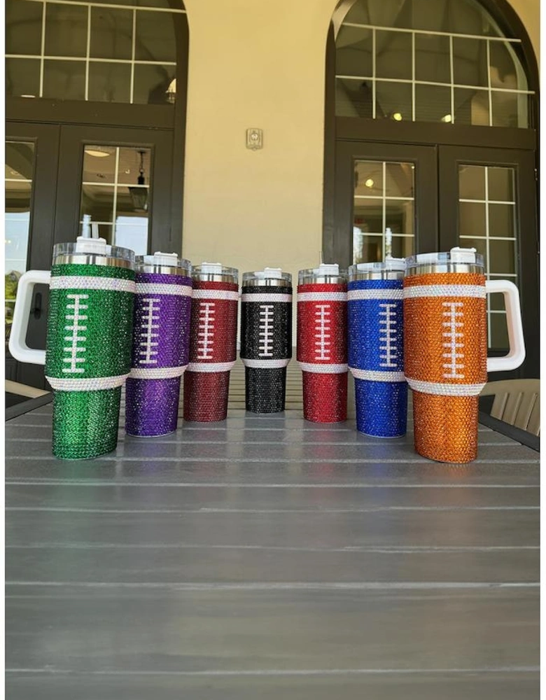 Azura Exchange Dark Green Rhinestone Rugby Football Handle Vacuum Cup 40oz