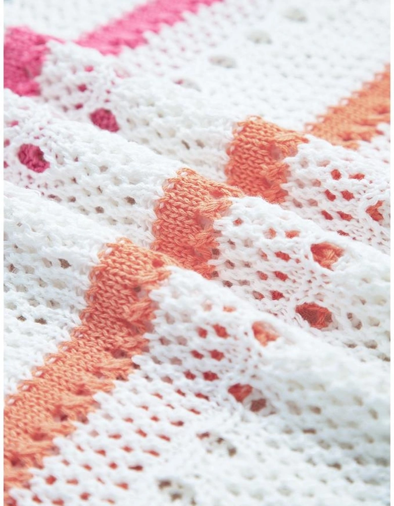 White Color Block Striped Pointelle Knit Sweater