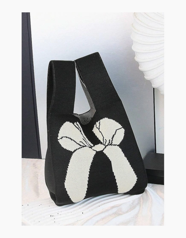 Azura Exchange Black Colorblock Bowknot Pattern Knitted Hand Bag