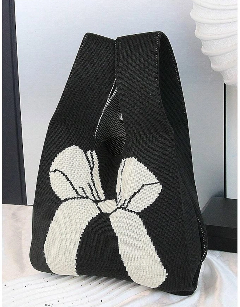 Azura Exchange Black Colorblock Bowknot Pattern Knitted Hand Bag