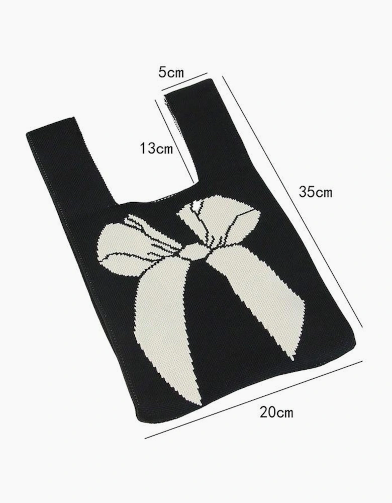 Azura Exchange Black Colorblock Bowknot Pattern Knitted Hand Bag