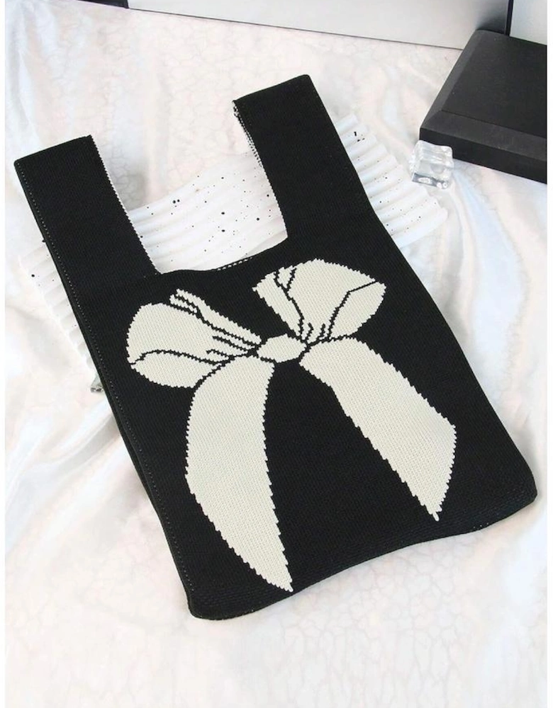 Azura Exchange Black Colorblock Bowknot Pattern Knitted Hand Bag