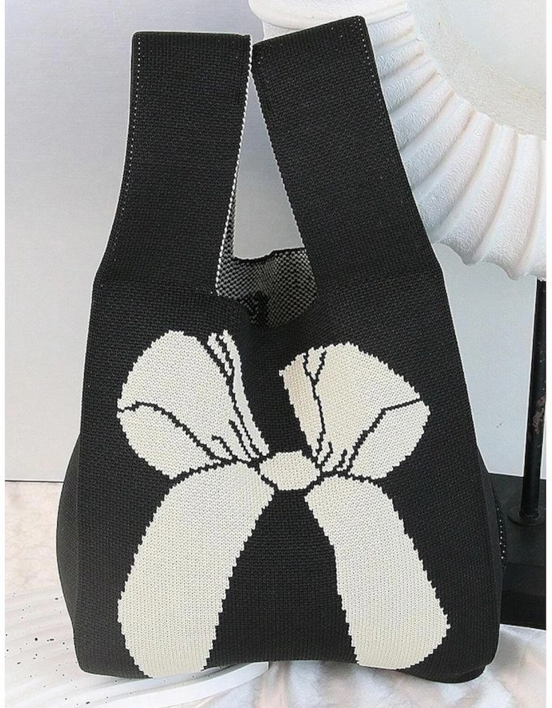 Azura Exchange Black Colorblock Bowknot Pattern Knitted Hand Bag