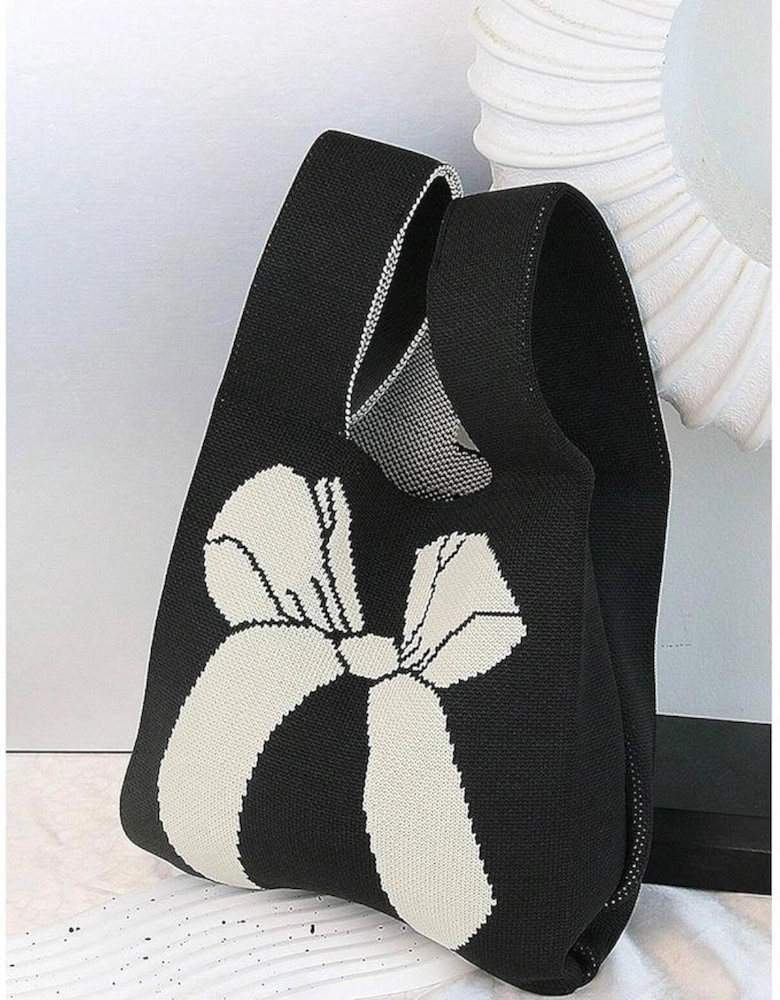 Azura Exchange Black Colorblock Bowknot Pattern Knitted Hand Bag