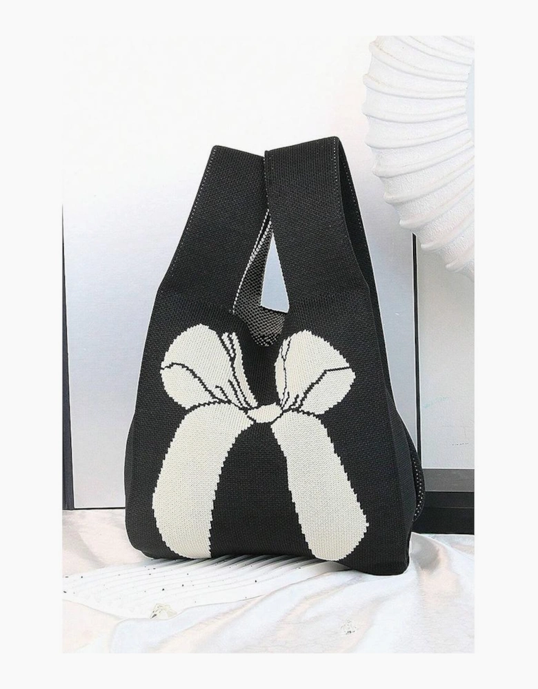 Azura Exchange Black Colorblock Bowknot Pattern Knitted Hand Bag