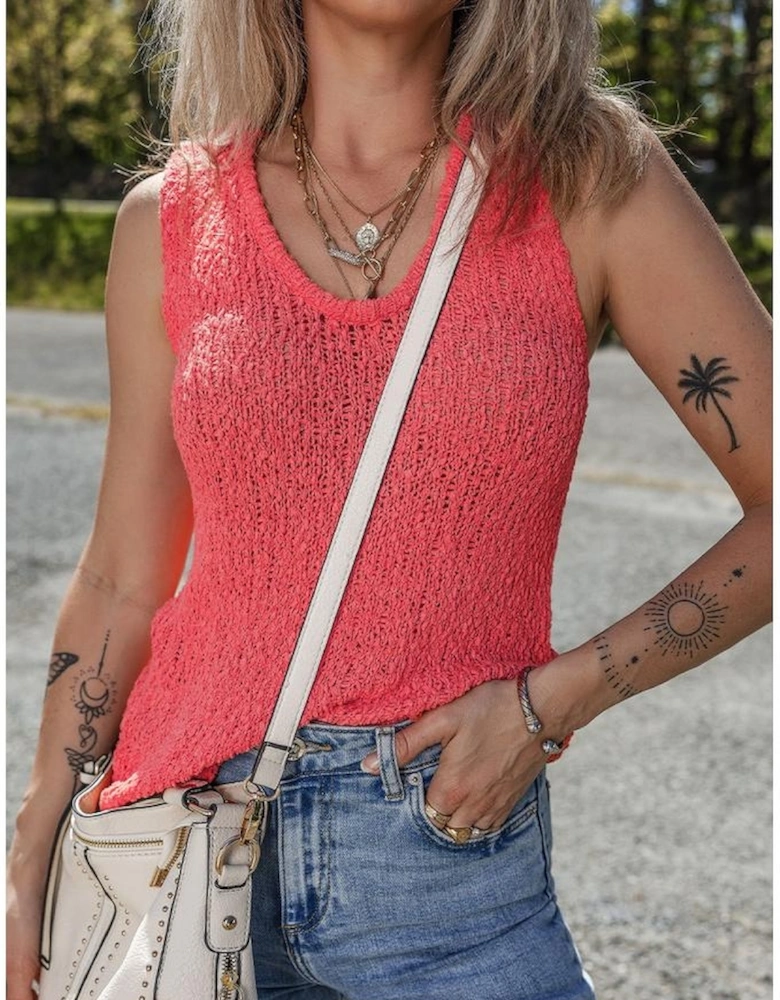 Flamingo Textured Knit U Neck Slim Fit Sweater Vest