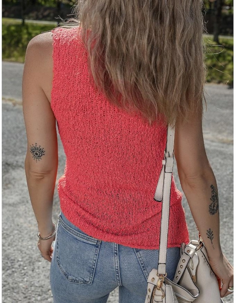 Flamingo Textured Knit U Neck Slim Fit Sweater Vest