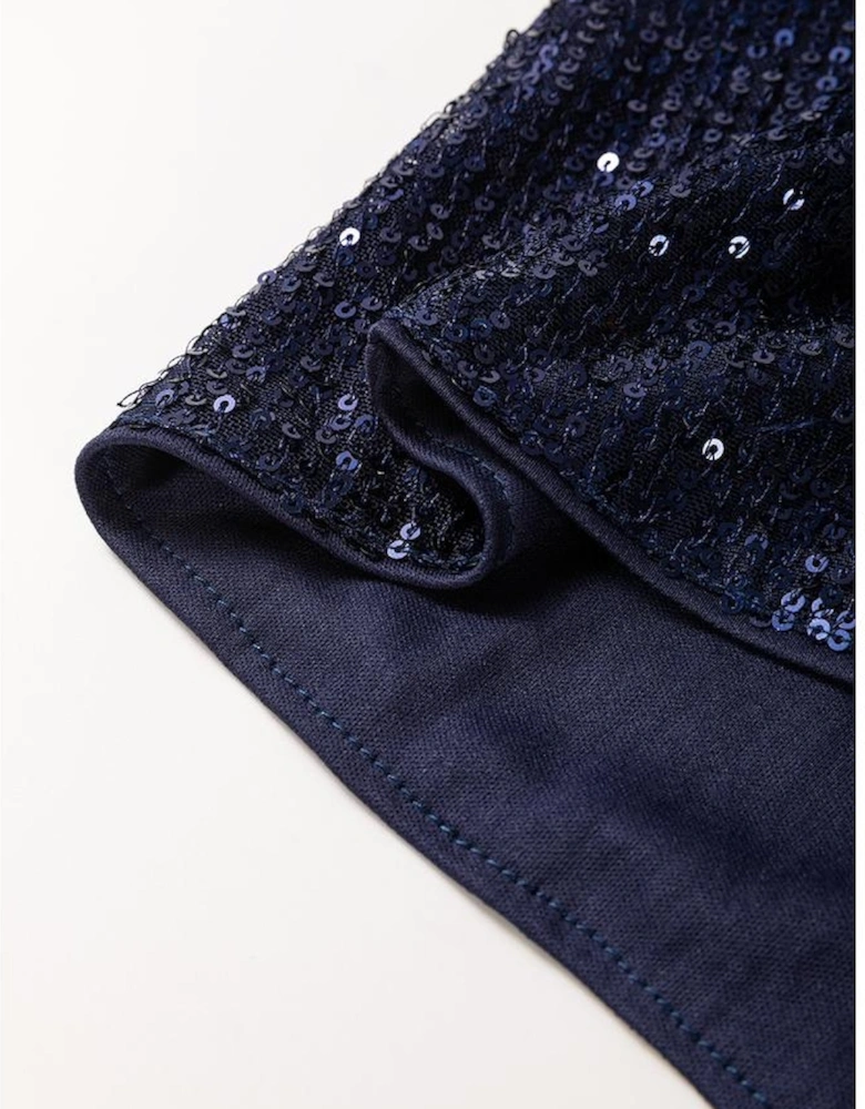 Dirty blue Sequined Deep V Neck Buttoned Tank Top