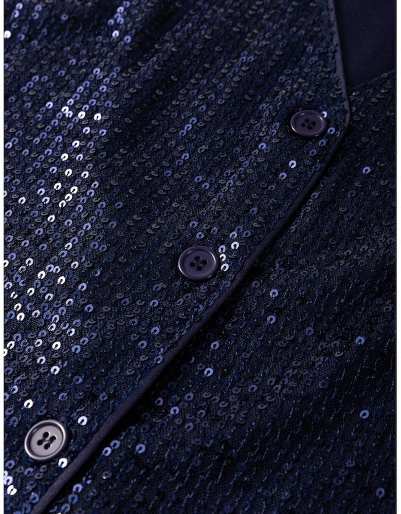 Dirty blue Sequined Deep V Neck Buttoned Tank Top