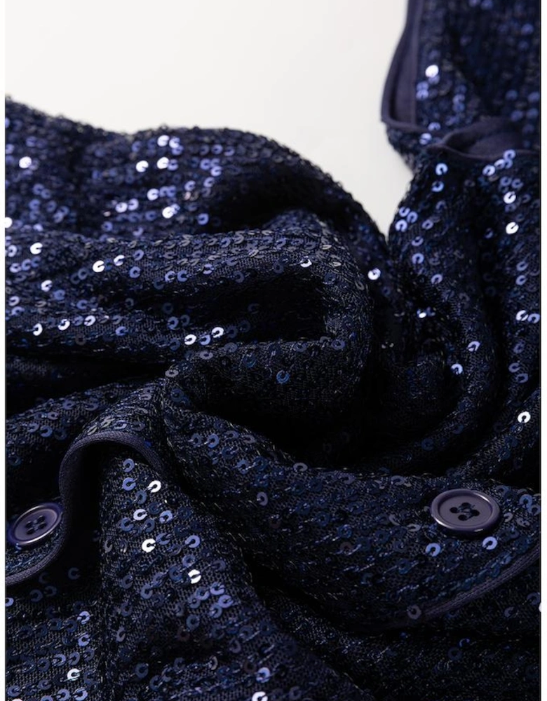 Dirty blue Sequined Deep V Neck Buttoned Tank Top