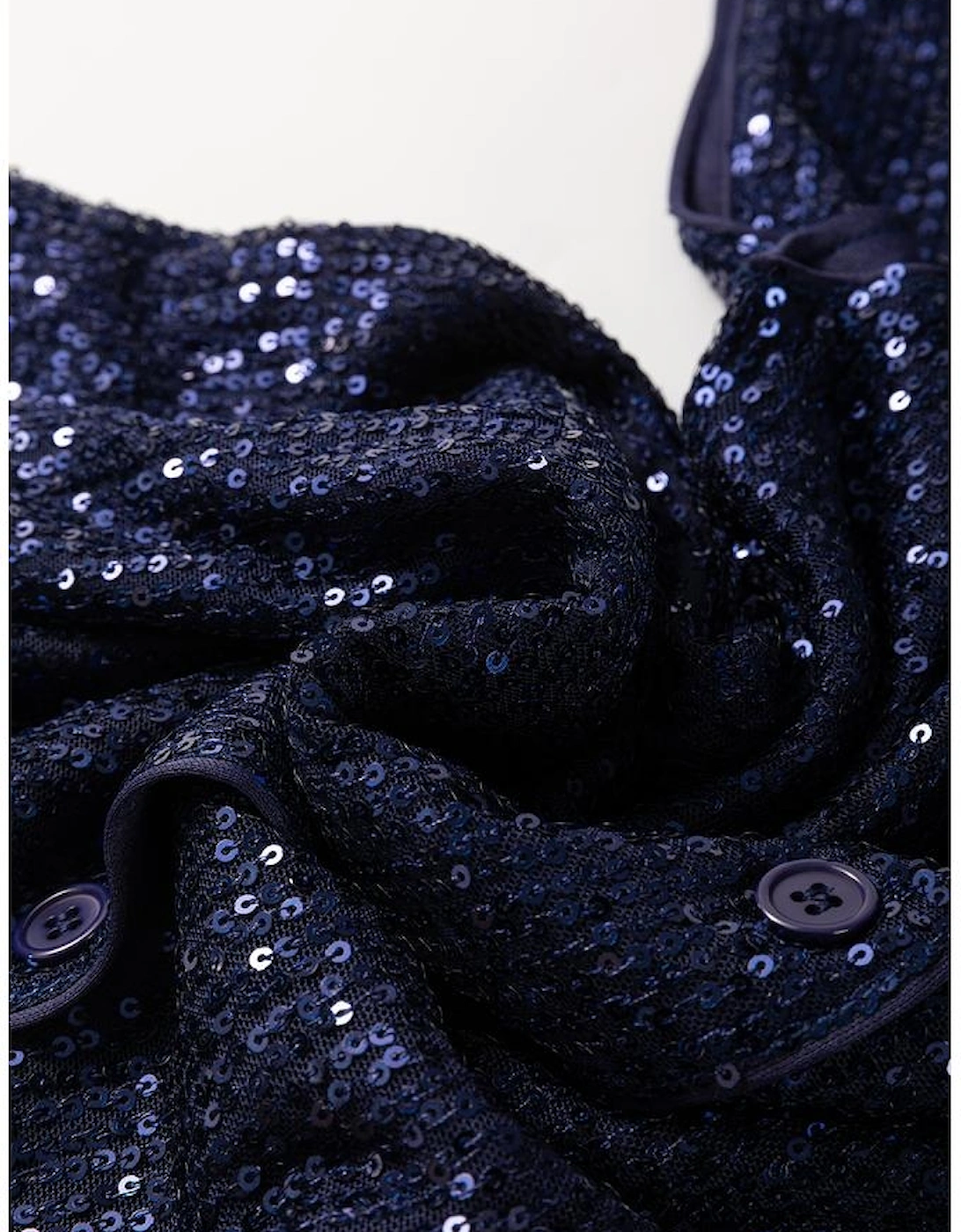 Dirty blue Sequined Deep V Neck Buttoned Tank Top