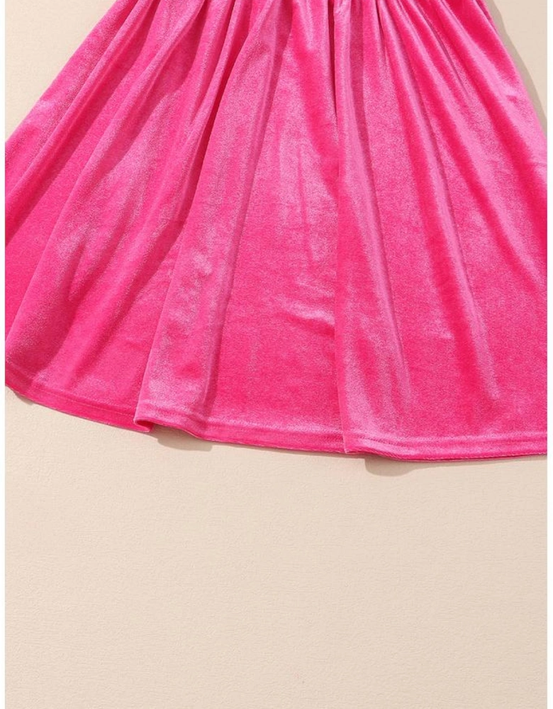 Rose Frilled Neck Smocked Bodice Velvet Dress
